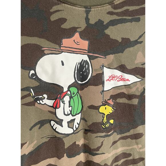 L.L. Bean X Peanuts Camouflage Snoopy Woodstock Long Sleeve Shirt Camo Sz S - Picture 2 of 9